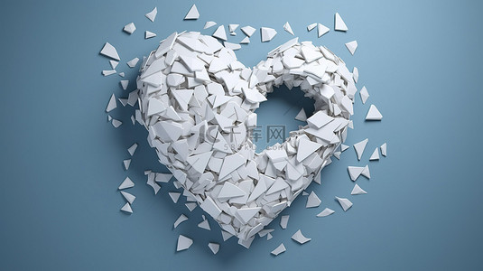 白色浪漫背景图片_人造爱冻结在由聚苯乙烯碎片制成的 3D 白色心脏中