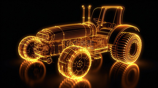 构建数字背景图片_用发光点和线条构建的拖拉机的 3D 插图，融合了技术和运输