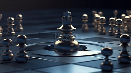 圆形棋子中倒下的国际象棋棋子 横幅的 3D 插图