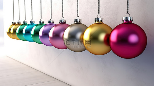 充满活力的圣诞球悬挂在白色背景 RGB 光谱 3D 渲染与 hdr