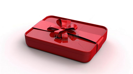 红色圣诞礼物背景图片_3D 渲染中白色背景上呈现的红色礼品卡和盒子