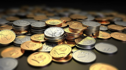 竞争性投标和货币代币的 3D 渲染
