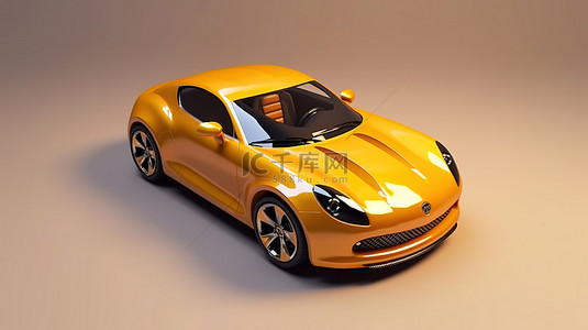 1 紧凑型黄色运动轿跑车的 3D 渲染