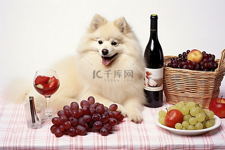酒架背景图片_野餐桌上的狗和酒架