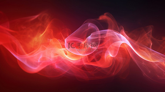 流动散景和红色烟雾波背景的抽象 3D 渲染
