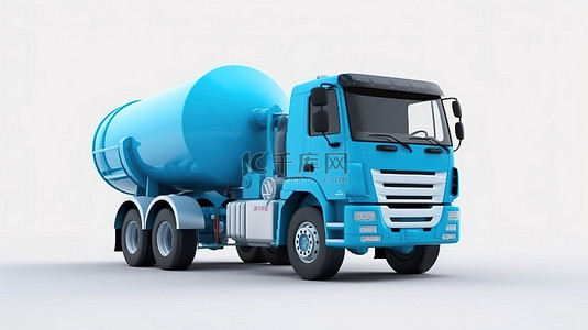 重型运输背景图片_白色背景展示蓝色水泥搅拌车的 3D 渲染
