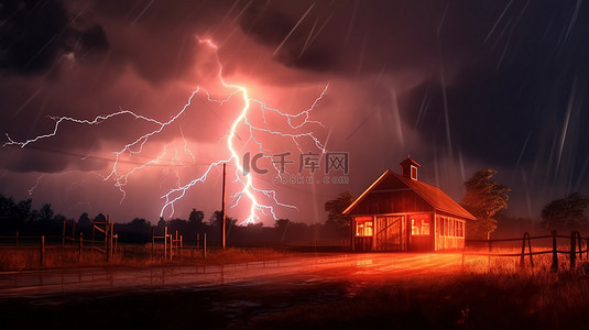 雷电效果背景图片_3D 插图中的闪电和雷暴效果