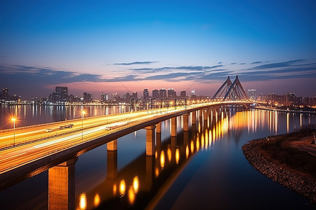 大桥风景背景图片_首尔河上大桥的风景