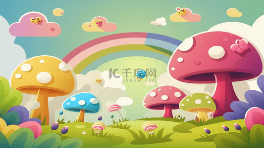 紫色草原背景图片_蘑菇可爱卡通背景