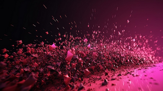 抽象背景上粉红色粒子的简约 3D 插图