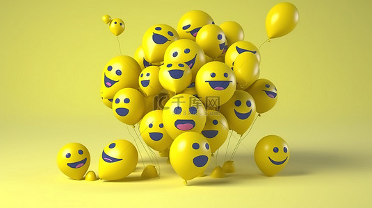 社交媒体表情背景图片_3D 渲染的 Facebook 反应气球符号，具有标志性社交媒体表情符号
