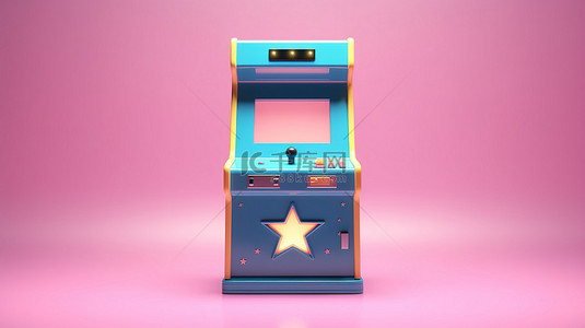 街海报背景图片_可定制的游戏街机，具有复古星形设计和空白屏幕 3D 渲染