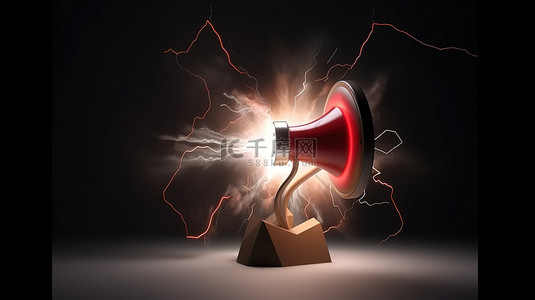 通话中背景图片_带有闪电的逼真 3D 扩音器扬声器是营销中时间概念的体现