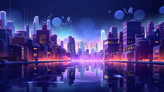 低聚游戏城水下卡通风格3D渲染夜景背景4k