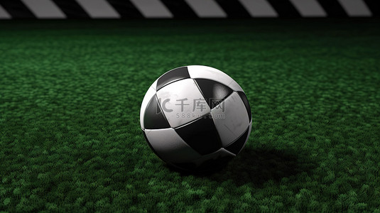 郁郁葱葱的绿色足球场上的单色 3d 渲染足球