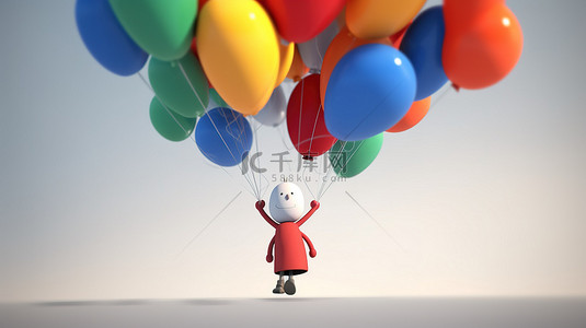 可携带的钟背景图片_彩色气球携带 3D 角色快乐飞行