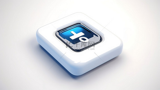 手机电话按钮背景图片_隔离在白色背景蓝色手机按键上，带有方形白色图标按钮的 3D 渲染