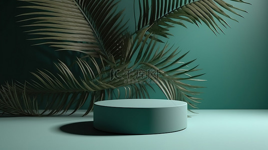 几何底座背景图片_几何棕榈阴影底座 3D 圆形讲台，用于产品演示和模型