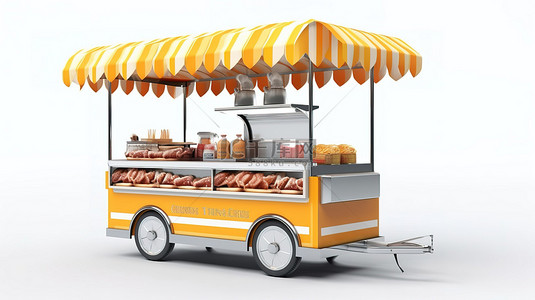 大香肠背景图片_街头食品供应商的热狗外卖在 3d 渲染隔离在白色背景