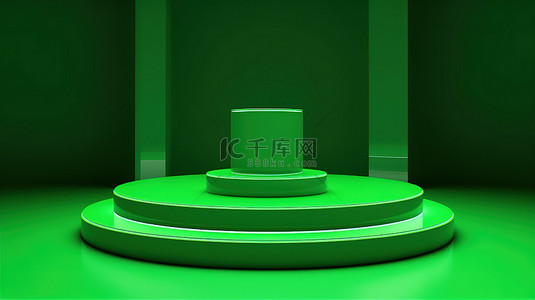 舞台背景图片_绿色讲台显示屏的 3d 渲染