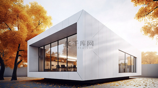 具有时尚白色外观的北欧建筑公司的 3D 渲染