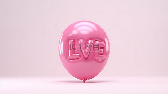 浪漫的 3D 渲染爱情，在干净的白色背景上用粉色充气气球拼写出来，并配有剪切路径