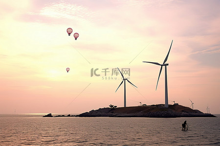 外国男子背景图片_韩国欧洲蒂莫罗托岛风力涡轮机和男子降落伞