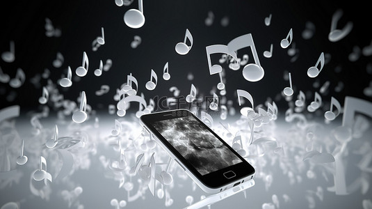 通过智能手机从云端流式传输音乐音符的 3D 插图