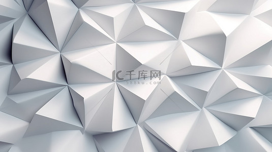 抽象背景下软白色三角形结构的几何 3D 渲染