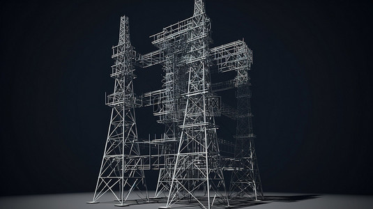 电力塔的电力概念逼真 3D 渲染