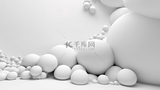 抽象当代白色背景与现代球体上 3D 圆形元素的高级照片