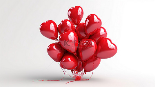 白色背景上 3D 情书中的浪漫气球