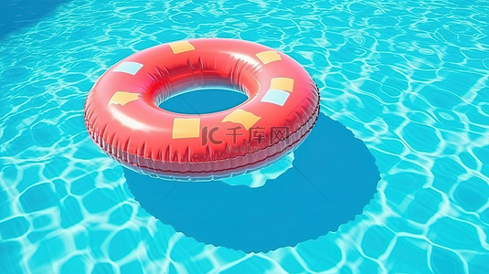 泳池的顶视图背景图片_夏季有趣的充气橡胶环漂浮在游泳池水上的顶视图，在 3D 渲染中具有充足的复制空间
