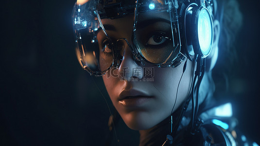科技背景眼背景图片_hud 配备 3d 渲染眼镜的机器人