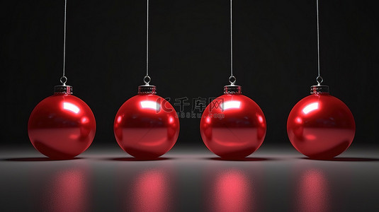 红花环背景图片_节日展示红色圣诞球和 3D 渲染中的灯泡花环