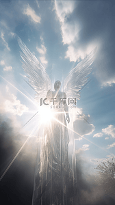 天使雕像天堂之路蓝天白云梦幻广告背景
