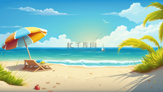 度假胜地背景图片_夏日海滩遮阳伞背景