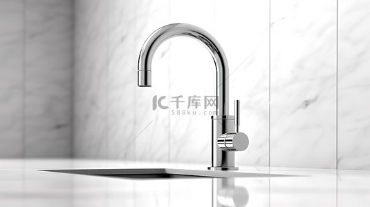 家庭水背景图片_用于厨房水槽的现代水龙头，采用时尚不锈钢材质，在白色背景上以 3D 渲染