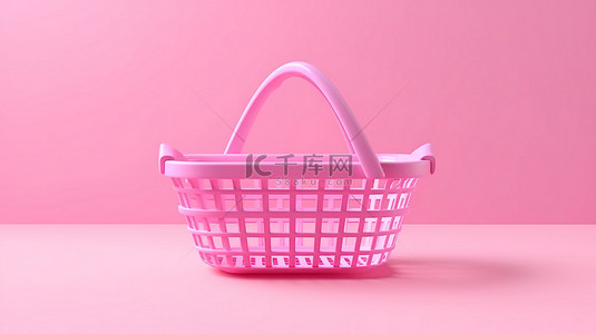 带有空购物篮的粉红色背景的 3D 渲染
