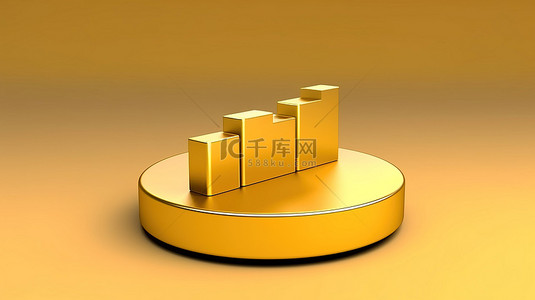 金色讲台与黄金条形图图标 3d 渲染符号