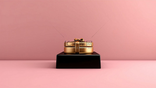 金色标记背景图片_黑色星期五金色盛宴，配有粉红色礼盒 3D 渲染