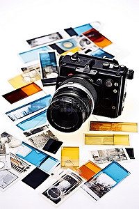 八角笼中电影背景图片_jirokodakazan 的照片相机胶片条胶片条和白色背景上的塑料支架