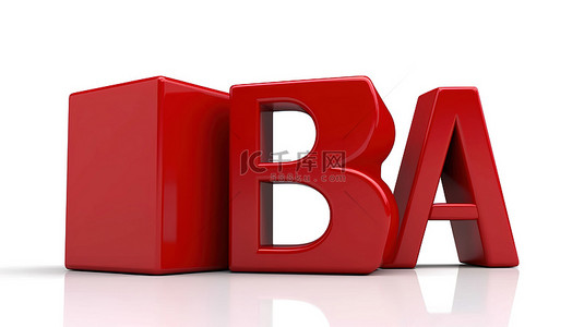 b红色背景图片_白色背景展示了 3D 渲染的红色立方体，上面装饰着字母 a b 和 c