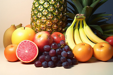 新鲜葡萄背景图片_水果包括新鲜葡萄橙子香蕉蓝莓和草莓
