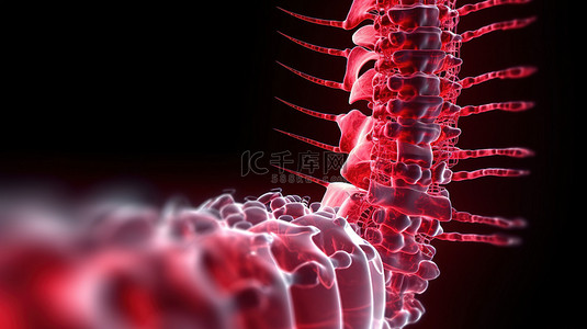 脊椎背景图片_概念化背部问题 3d 渲染带有碎片红色椎骨的脊柱