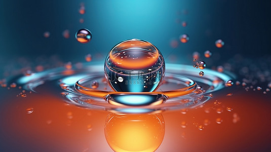 水背景上液体气泡内分子的振兴皮肤血清 3D 渲染
