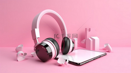 播放设置背景图片_音乐应用程序在智能手机上以 3d 呈现，耳机设置为粉红色背景