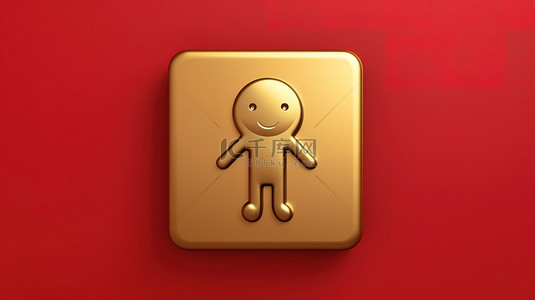 儿童图标图标背景图片_儿童图标 3D 渲染社交媒体符号，采用红金板，带有金色口音