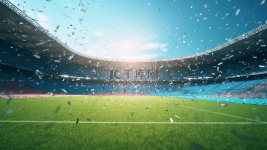 足球比赛体育背景图片_蓝天白云足球场馆碎片广告背景