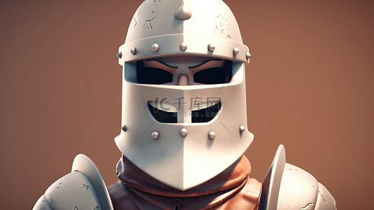 盔甲卡通背景图片_戴着面具的卡通骑士人物 3D 渲染插图